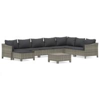 9-delige Loungeset met kussens poly rattan grijs - thumbnail