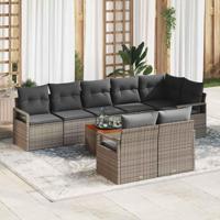 Tuinbankenset met kussen 9 pcs Grijs poly rattan - thumbnail