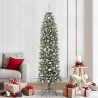 VidaXL Kunstmatige slanke kerstboom met 300 led groen en wit 210 cm - thumbnail