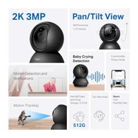 TP-Link Tapo 2K pan/tilt indoor beveiligingscamera voor babymonitor, huisdiercamera, bewegingsdetectie en tracking | 2-weg audio | cloud en SD-kaart opslag | werkt met Alexa en Google Home | Black | - thumbnail