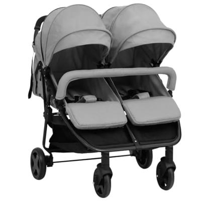 VidaXL Tweelingbuggy staal lichtgrijs en zwart