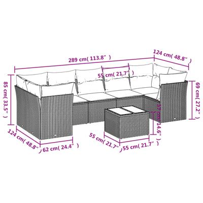 8-delige Loungeset met kussens poly rattan zwart