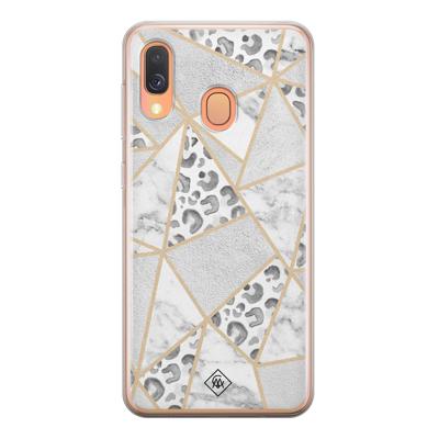 Samsung Galaxy A40 siliconen telefoonhoesje - Stone & leopard print