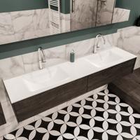 Mondiaz Lush Cloud badmeubel eiken Dark brown 180 cm 2 lades solid surface dubbele spoelbak 2 kraangaten - thumbnail