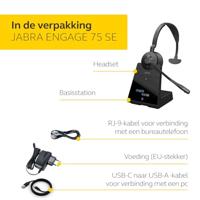 Jabra Engage 75 SE Mono On Ear headset Bluetooth, DECT, Kabel Mono Zwart Noise Cancelling Microfoon uitschakelbaar (mute), NFC - thumbnail