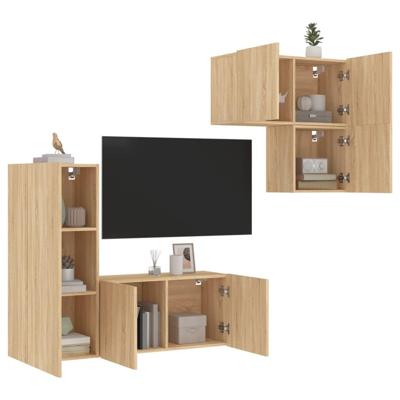 4-delige Tv-wandmeubelset bewerkt hout sonoma eikenkleurig - thumbnail