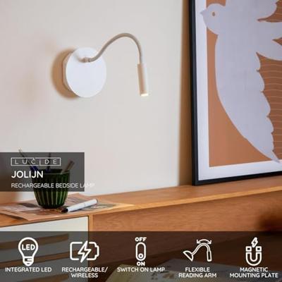 Lucide JOLIJN - Oplaadbare Bedlamp / Wandlamp - Accu/Batterij - Ø 11 cm - LED - 1x2W 3000K - Magnetisch - Wit Lucide JOLIJN - Oplaadbare Bedlamp / Wandlamp - Accu/Batterij - Ø 11 cm - LED - 1x2W 3000K - Magnetisch - Wit