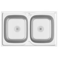 VidaXL Gootsteen dubbele bakken 800x500x155 mm roestvrij staal zilver - thumbnail