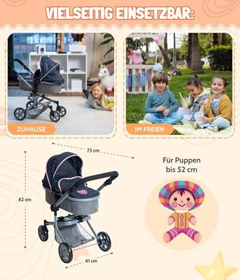 Combi-poppenwagen Mika - Melange Navy Grijs