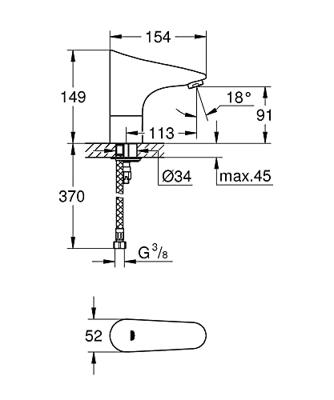 GROHE Europlus E waterbesparende wastafelkraan infrarood zonder menging met batterijvoeding 6V chroom 36208001