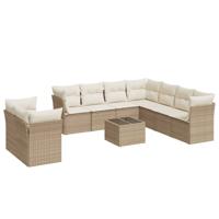 10-delige Loungeset met kussens poly rattan beige - thumbnail