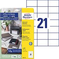 Avery-Zweckform 3652-10 Universele etiketten 70 x 42.3 mm Papier Wit 210 stuk(s) Permanent hechtend Inkjet, Laser (zwart/wit), Laser (kleur), Kopiëren - thumbnail