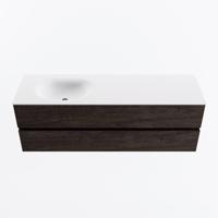 MONDIAZ VICA 150cm badmeubel onderkast Dark Brown 2 lades. Wastafel MOON links zonder kraangat, kleur Talc. - thumbnail
