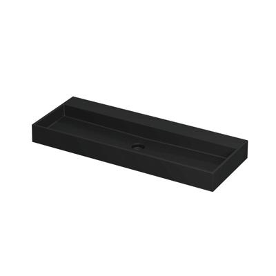 INK United Wastafel Porselein Zonder Kraangat incl. Porseleinen Click Plug en Verborgen Overloop Systeem - 1200x450x110 mm - Mat Zwart
