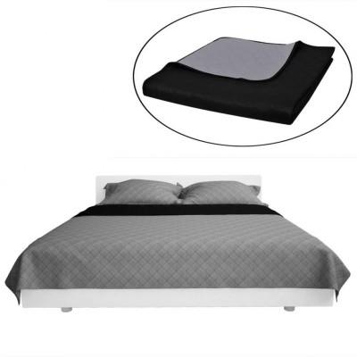 VidaXL Bedsprei gewatteerd dubbelzijdig 230x260 cm zwart/grijs