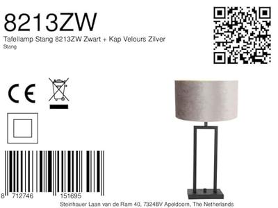 Steinhauer Tafel schemerlampStanger zilver velvet met zwart - 8213ZW