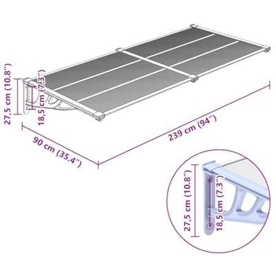 Deurluifel 239x90 cm polycarbonaat grijs en transparant