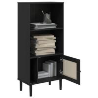 Boekenkast SENJA rattan-look 60x35x130 cm grenenhout zwart - thumbnail