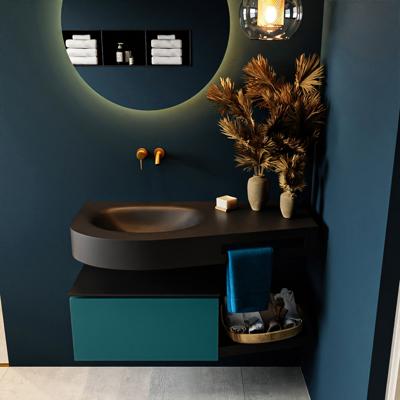 MONDIAZ RIVA 100cm badmeubel onderkast / planchet kleur Smag met 1 lade. Wastafel DULCET links 0 kraangaten kleur Urban.