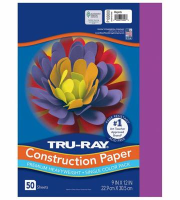 PACON Corporation, Tru-Ray Construction Paper, PAC103000, 80 lb., 9 x 12, Magenta, 50 vellen/verpakking, verkocht als 1 verpakking