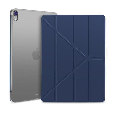 Multi-folding Shockproof TPU Protective Case for iPad Pro 12.9 inch (2018) with Holder & Sleep / Wake-up Function(Dark Blue)