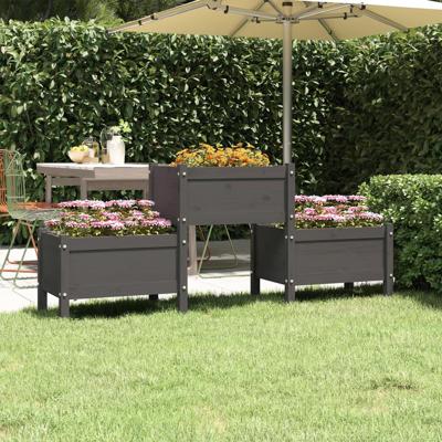 VidaXL Plantenbak 178,5x44x75 cm massief grenenhout grijs