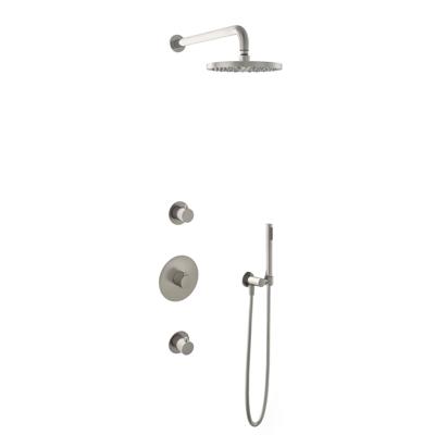 Hotbath Buddy - Inbouw Regendoucheset - Geborsteld Nikkel - Thermostatisch - Wandarm 35 cm - Hoofddouche 200 mm - Staafhanddouche - Waterbesparend - V02