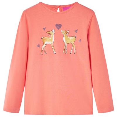 Kindershirt met lange mouwen hertenprint 104 koraalkleurig Kindershirt met lange mouwen hertenprint 104 koraalkleurig
