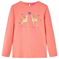 Kindershirt met lange mouwen hertenprint 104 koraalkleurig - thumbnail