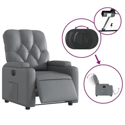 Fauteuil verstelbaar elektrisch kunstleer grijs - thumbnail