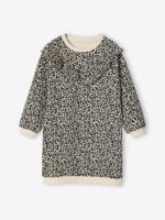 Jurk van sweaterstof met ruches voor meisjes vanille - thumbnail