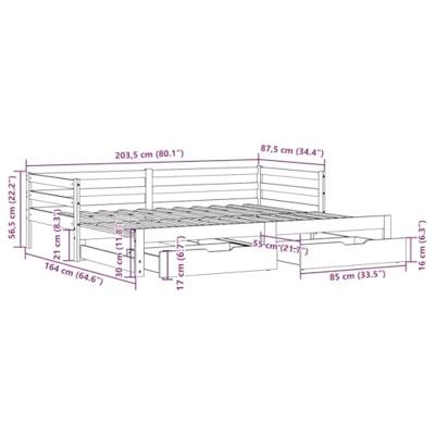 Slaapbank met onderschuifbed/lades zonder matras 80x200 cm wit