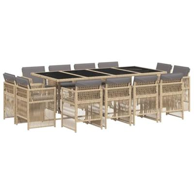 13-delige Tuinset met kussens poly rattan gemengd beige
