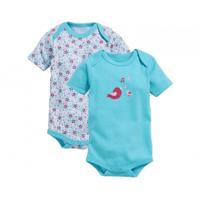 Schnizler romper Vogeltjes korte mouw turquoisel 2 stuks - thumbnail