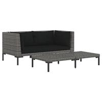 3-delige Loungeset halfrond poly rattan donkergrijs - thumbnail