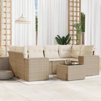 7-delige Loungeset met kussens poly rattan beige - thumbnail