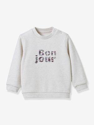 CYRILLUS sweater met letters van Liberty stof, baby, biologisch katoen beige