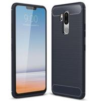 Voor LG G7 ThinQ geborsteld textuur Carbon Fiber schokbestendig TPU beschermende Back Cover (marineblauw) - thumbnail