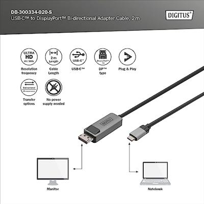 Digitus DB-300334-020-S DisplayPort / USB-C Adapter [1x USB-C - 1x DisplayPort stekker] Zwart Afgeschermd, Rond 2 m
