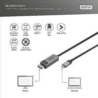 Digitus DB-300334-020-S DisplayPort / USB-C Adapter [1x USB-C - 1x DisplayPort stekker] Zwart Afgeschermd, Rond 2 m - thumbnail