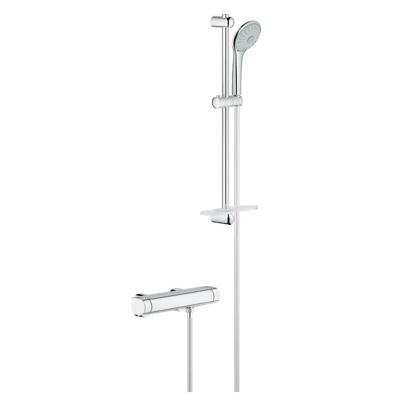 GROHE Grohtherm 2000 Doucheset - thermostatische douchekraan - met glijstangset - 60cm - ronde handdouche - 3 straalsoorten - gladde doucheslang - met zeepschaal - chroom 34195001