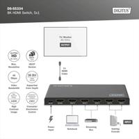 Digitus DS-55334 HDMI-switch 1 + 5 poorten LED-weergave, Met afstandsbediening, Ultra HD-geschikt, Met metalen behuizing, Individueel schakelbaar, Met - thumbnail