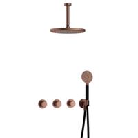 Hotbath Cobber - CB7067 - Inbouw Regendoucheset - Geborsteld Koper PVD - 2 Stopkranen - Thermostatisch - Plafondbuis 15 cm - Hoofddouche 300 mm - Ronde Handdouche 3 Standen - met M106 - Waterbesparend - V01 - thumbnail