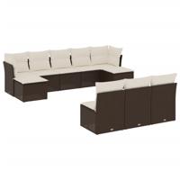 11-delige Loungeset met kussens poly rattan bruin - thumbnail