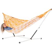 Familie hangmat met metalen standaard - 400x180cm - OranjeRoze - 200kg draagkracht- 100% katoen - binnen & buiten - thumbnail