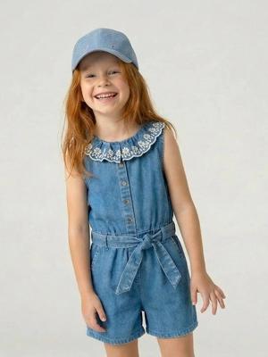 Geborduurde meisjespet jeansblauw Geborduurde meisjespet jeansblauw