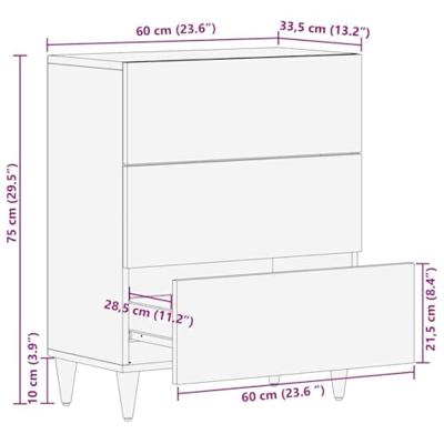 Dressoir 60x33,5x75 cm massief mangohout lichtgrijs