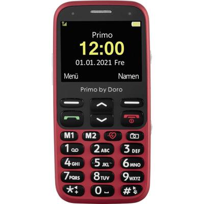 Primo 368 by Doro GSM mobiele telefoon met groot kleurendisplay, valsensor, zaklamp, FM-radio, kalender, incl. tafellaadstation, 360086, rood