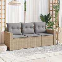 3-delige Loungeset met kussens poly rattan beige - thumbnail
