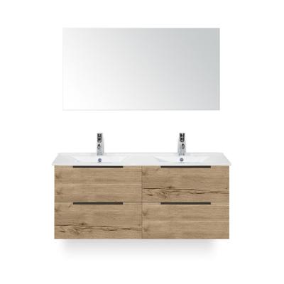 Seville Badmeubelset 120 cm - 4 laden Natuur Eik Edge - Wastafel Enjoy Dubbel - met Spiegel